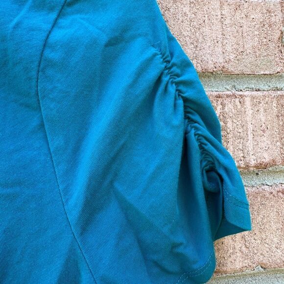 Teal Short Sleeve Collared Top - Picture 2 of 6